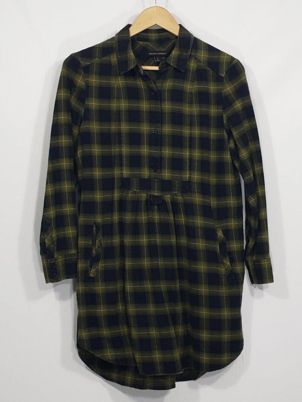 Banana Republic  Green Black Plaid  Flannel Shirt Dress  Women's Small
